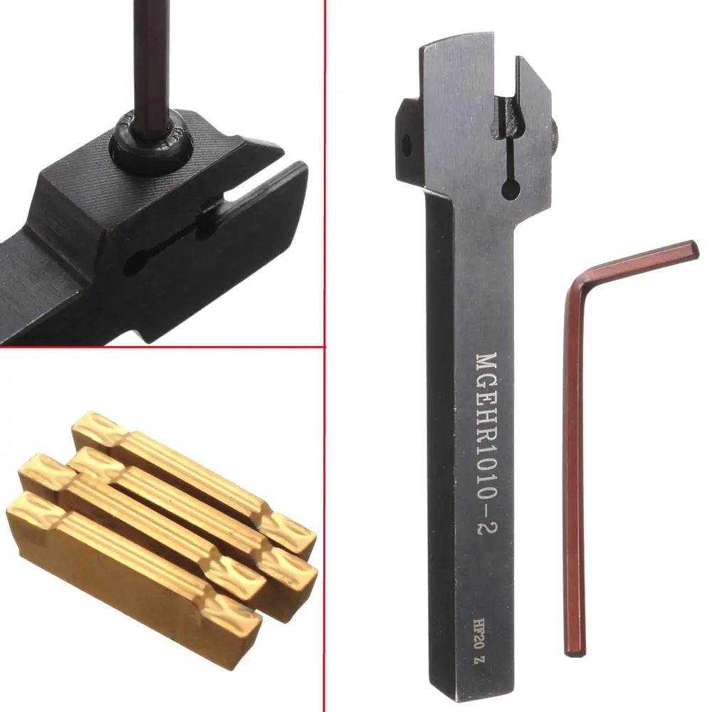 

1pcs MGEHR1010-2 10mm Lathe Turning Tool Holder + 4Pcs MGMN200 Grooving Cut-off Inserts + 1pcs Wrench Wood Metalworking Kit