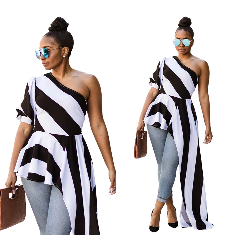 Verano moda Skew Collar túnica Camisetas largas estilo atractivo De rayas mujeres Tops Patchwork Boho Shirts Ropa De Mujer WS8850U Verano moda Skew Collar túnica Camisetas largas estilo atractivo De rayas mujeres Tops Patchwork Boho Shirts Ropa De Mujer WS8850U