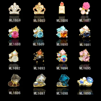 

100pcs/Lot Crystal Colorful Nail Rhinestone Alloy Candle Crown Flower Nail Art Decorations Glitter DIY Nail Jewelry Pendant 1684