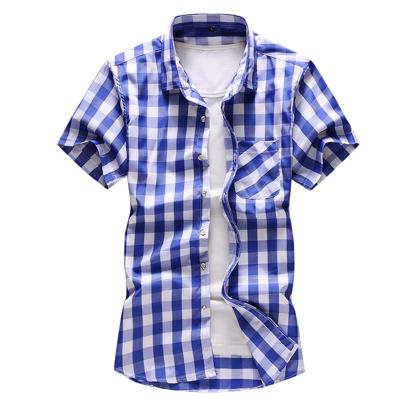 

Summer 2019 fashion shirt men's business casual plaid shirt short sleeve shirt men's shirt