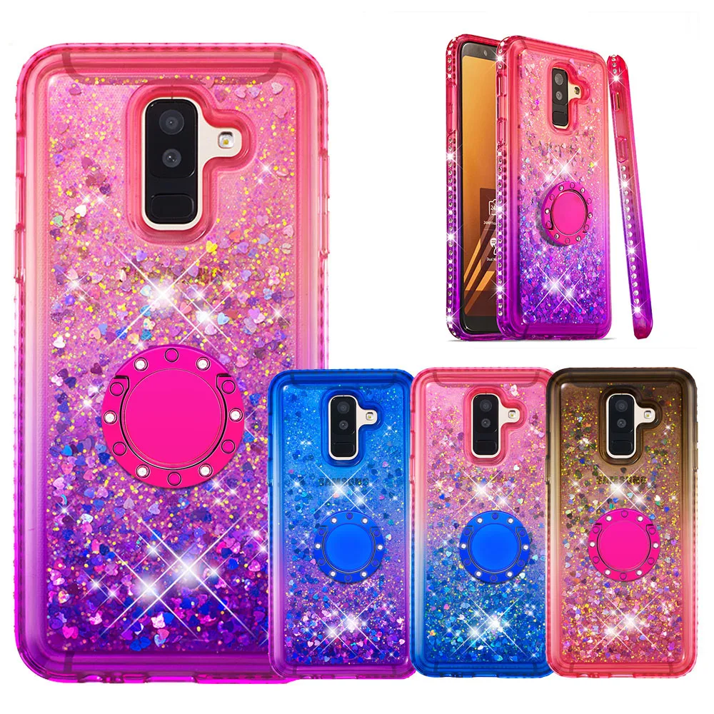 

Ring Diamond Love Heart Glitter Case for Samsung Galaxy A5 2017 A6 Plus A7 A9 2018 Gradient Quicksand Cover for Bling Sequins