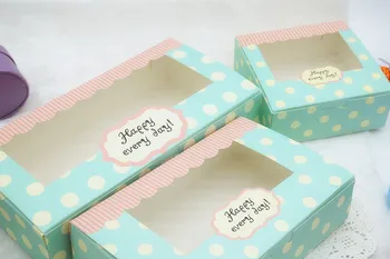 

200pcs Retro Blue Dot Cake Box Macaron Mooncake Candy Chocolate Packing Box with Clear Window For Party Favor wen5718