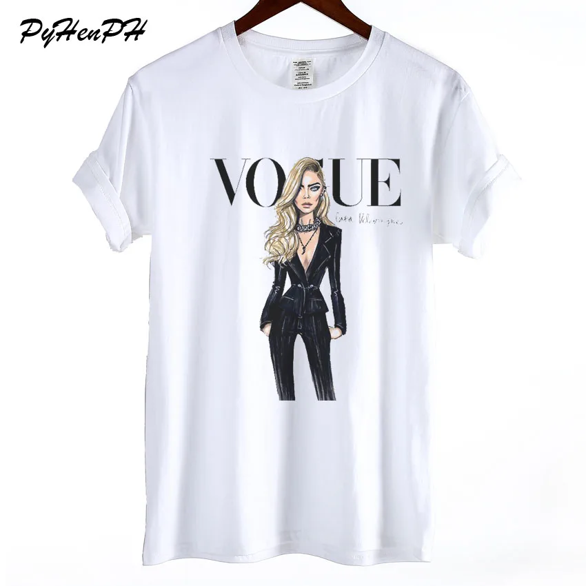 

PyHenPH Top 100% Cotton T-shirt Women 2018 Vogue Princess Tee Shirt Femme Summer Short Sleeve Quality Tshirt Lady Loose Tops