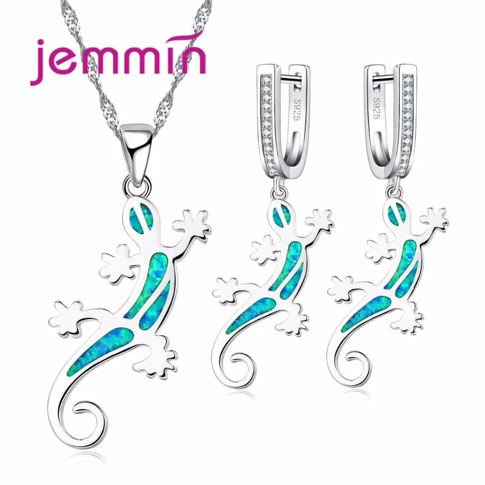 

Jemmin Exquistie Lovely Gecko Pendant Necklaces Earrings Set For Party Accessory Women Retro Style 925 Silver Animal Jewelry Set