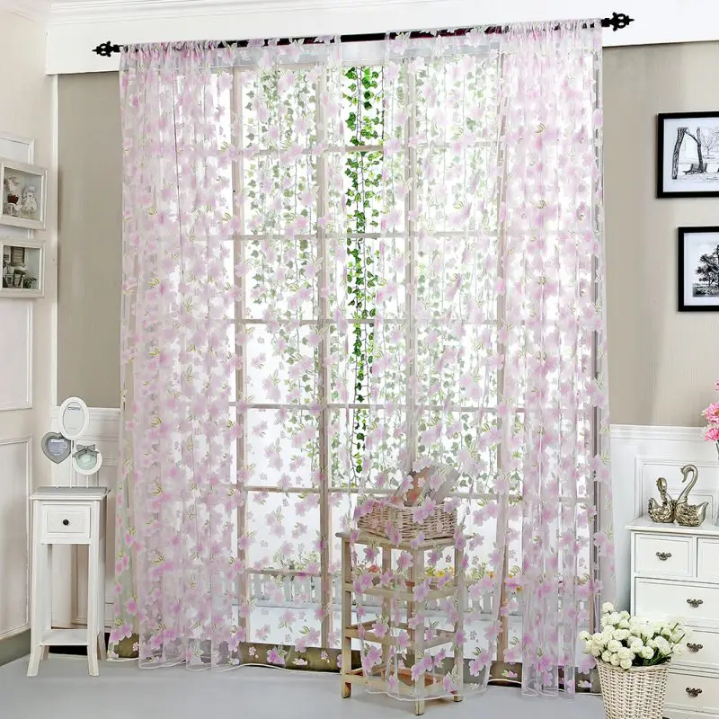 Sheer Voile Tulle Window tulle Curtains Bedroom Living Room Balcony Flowers Printed Tulip Sun-shading Translucent Curtain