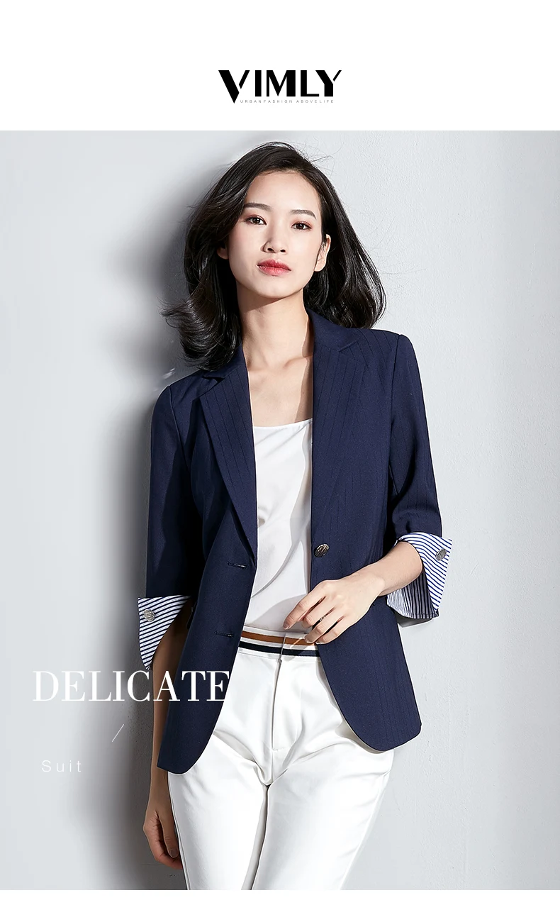 Vimly Women Office Elegant Blazer Ladies Business Suits Spring Autumn Women Outwear Jackets Navy Blue Slim long-sleeve Blazer