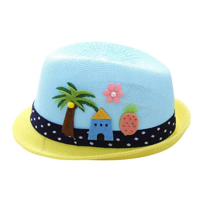 

2018 Summer Kids Flanging Tree Flower Straw Hat Beach Sun Visor Jazz Cap Breathable
