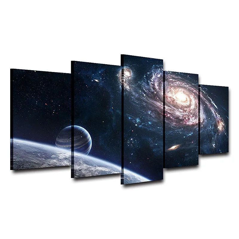 Modern Wall Art Painting HD Printed On Canvas Home Decor Pictures 5 Panel Frame Outer Space Planet Landscape Photo Poster 