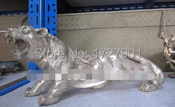 

free shipping 6" Chinese exquisite bronze silver-gilt Carved animal Tiger Statue