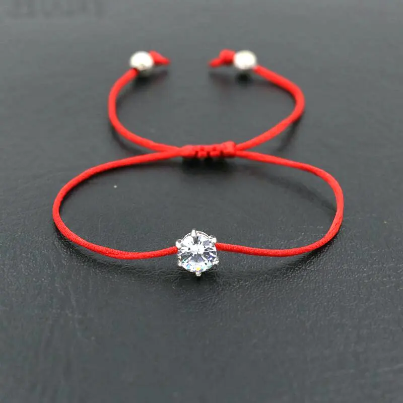2pcs/set Women Silver Color Rhinestones Crystals Zircon Lucky Braided Bracelet Thin Red Rope Thread String Bracelets bracelet jewelry