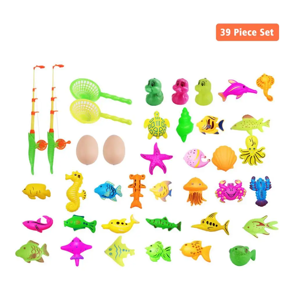 80PCS Set Plastic Magnetic Fishing Toys Baby Bath Toy Fishing Game