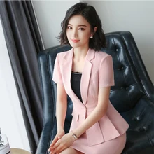Летние женские костюмы из 2 предметов, Блейзер, платье, профессиональный OL с коротким рукавом, костюмы, деловой офисный женский костюм, униформа для работы