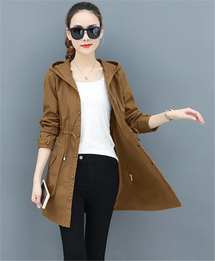 Модная короткая женская куртка с капюшоном, весна-осень, тонкие повседневные топы, ветровка для женщин, плюс размер, с поясом, тонкое хлопковое пальто H800