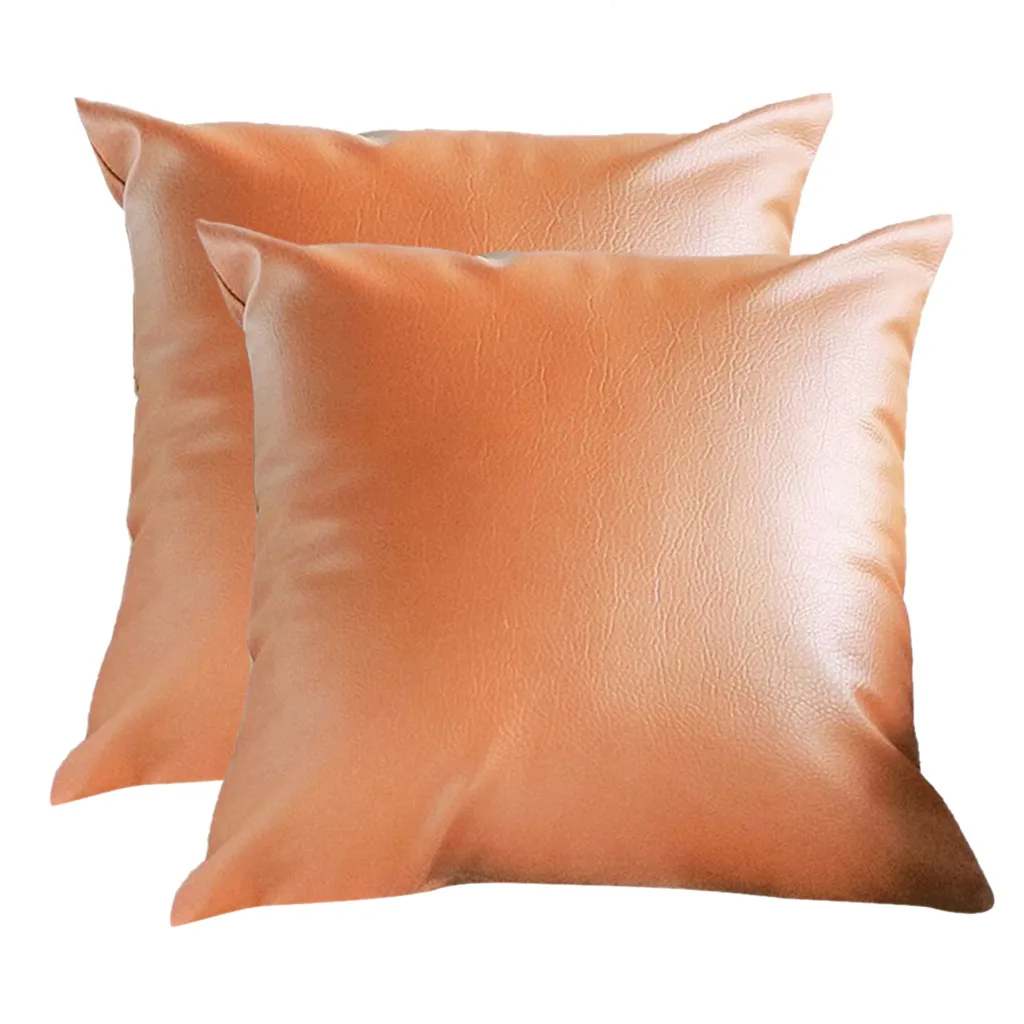 2pcs Vintage Cushion Cover Faux Leather Throw Pillow Case Soft Car Home Sofa Decoration Pillowcase Cover Cojines d - Цвет: Coffee