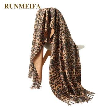 

RUNMEIFA Fashion Women Soft Simulated Cashmere Shawls Winter Warm Small Leopard Print Foulard Femme Elegant Shawl Lady Scarves