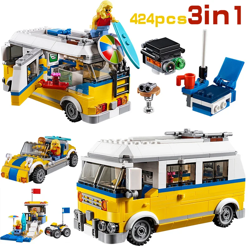 

LEPIN Creator City 3in1 Sunshine Surfer Van Camper Van BBQ Car 24044 Building Blocks Bricks Toys for children kids legoing 31079