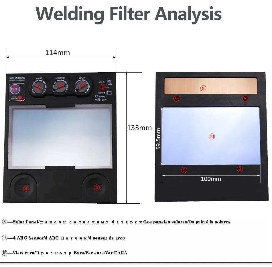 Большой вид eara 4 дуговой датчик солнечный авто затемнение фильтр TIG MIG MMA Сварочная маска/шлем/сварщик крышка/сварочные линзы/маска для глаз фильтр