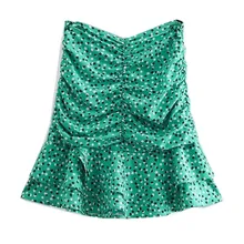 Французский четырехлистный клевер печати высокая талия мини юбка Женская Ретро сумка бедра Ruched оборки Fishnail юбки