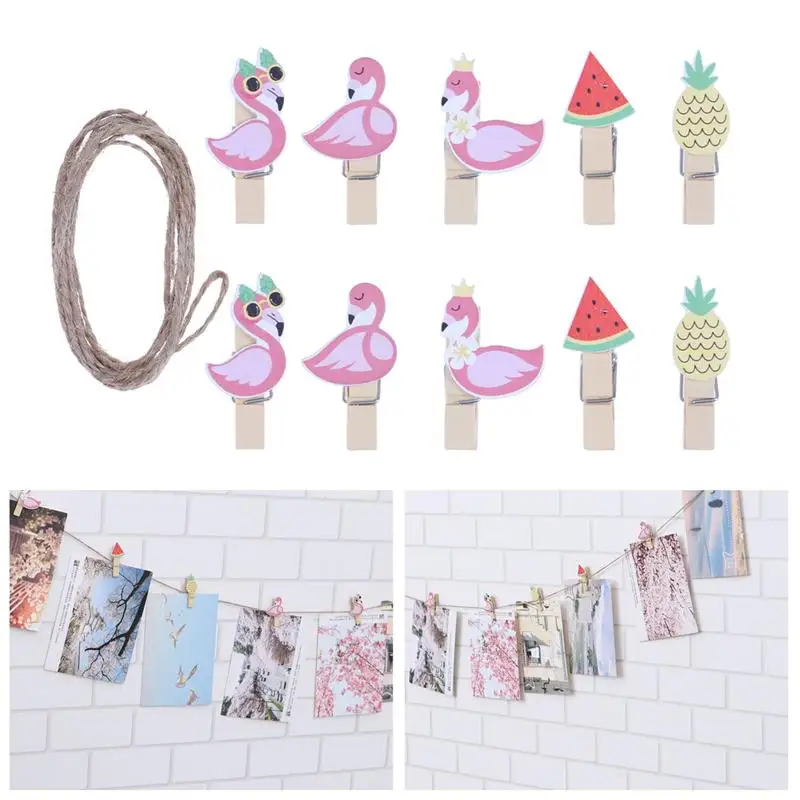 

10Pcs Flamingo Wooden Clips Wedding Birthday Party Memory Photo Clips Note Memo Card Holder DIY Party Decoration