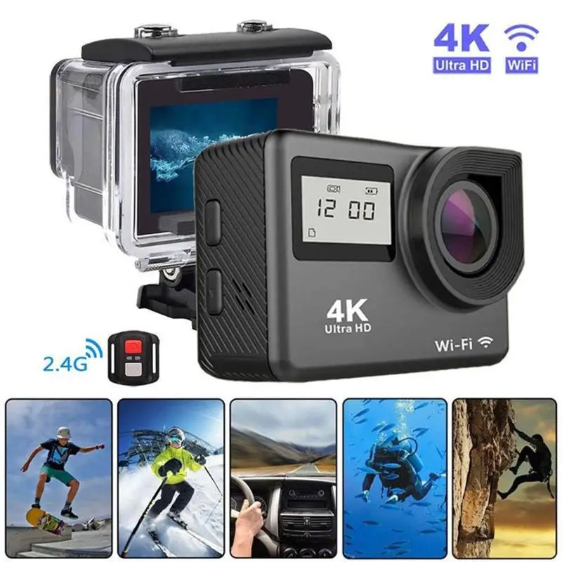 Спортивная Экшн-камера 4K с сенсорным экраном, wifi, двойной экран, 12 МП, 30 м, водонепроницаемая, DV, 170 градусов, широкоугольный объектив, Спортивная камера