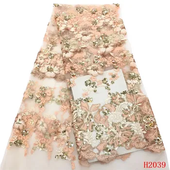 

African Lace Fabric 2019 High Quality Lace French Sequins Lace Fabric Beautiful Lace For Nigerian Wedding Dress HJ2039-1