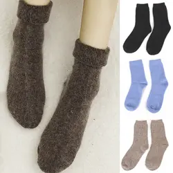 1 пара зимних женских носков, теплые шерстяные рождественские носки до середины икры, шерстяные однотонные кашемировые носки, удобный