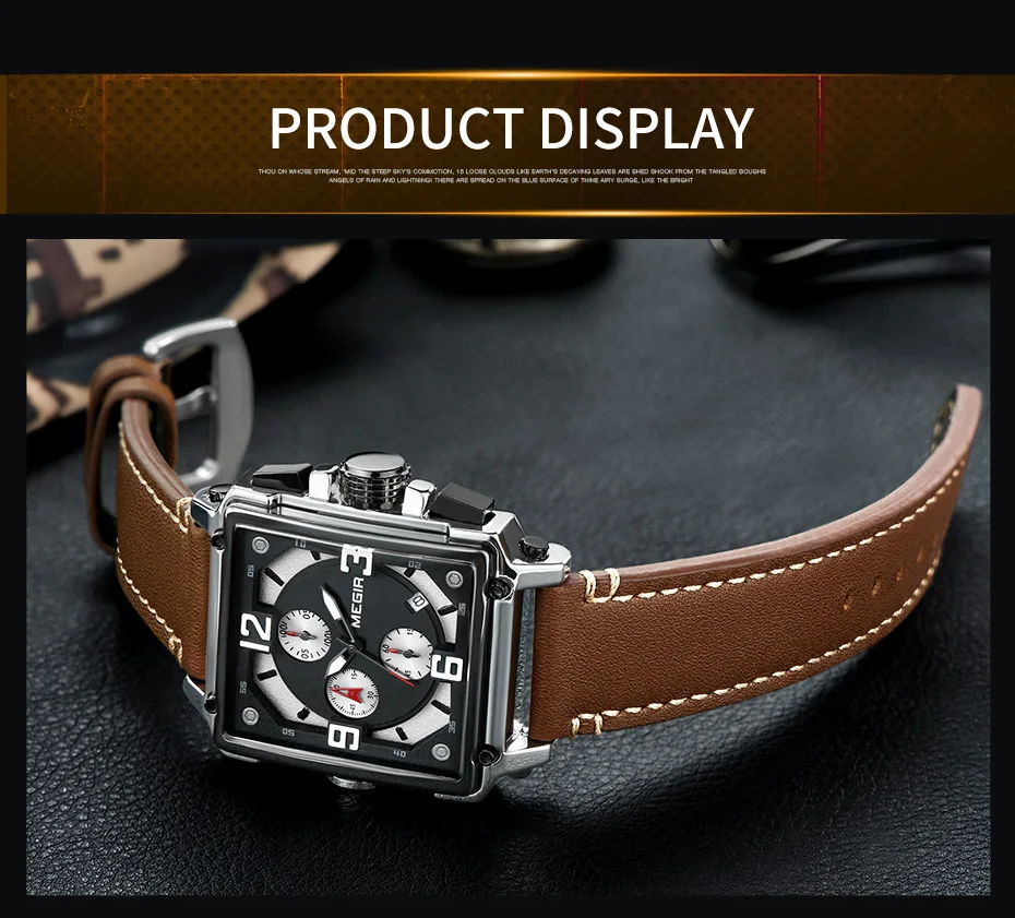 MEGIR креативные квадратные мужские часы Топ бренд класса люкс Хронограф Кварцевые часы мужские кожаные спортивные армейские военные наручные часы