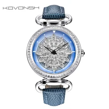 KOVONSH 360 Degree Rotation Dial Luxury Leather Women Watches Diamond Lady Watch Fashion Dress Quartz Wrist Watches Dropshipping