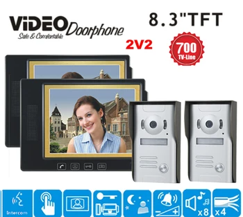 

ZHUDELE 8.3" Color LCD Video Door Phone Wired Intercom Doorbell IR Camera Video Intercom 2 Monitors for Apartment Home Villa
