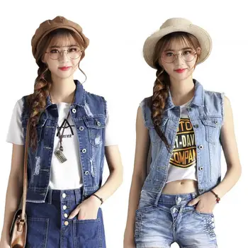 

Yfashion Fashion Women Clothes Cool Girls Sleeveless Denim Coats Spring Summer Coat Slim Fit Jacket Female Korean Style Tops