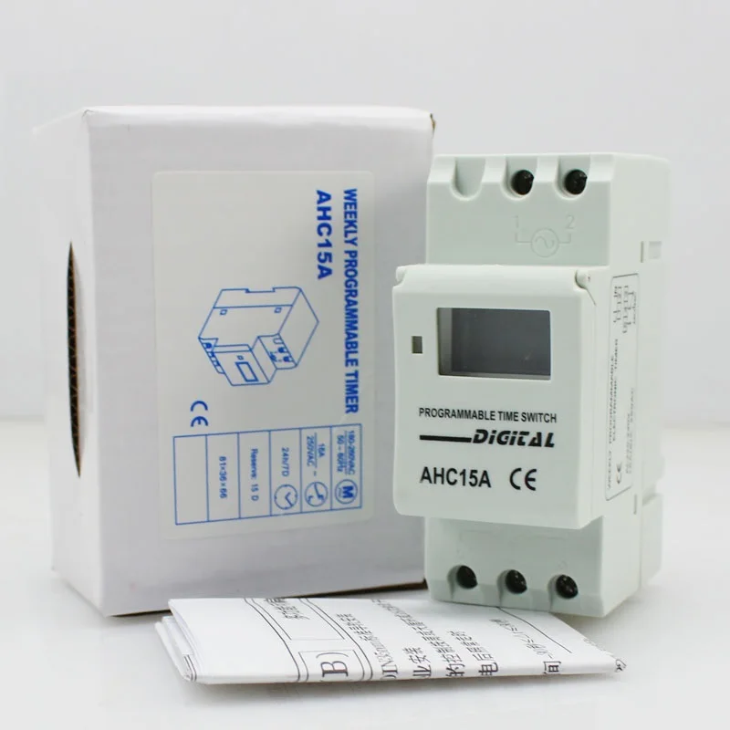 

2Pcs AHC15A AC220 240V 16A Din Rail Digital LCD Weekly Programmable Electronic Timer Switch Time Switches Relay