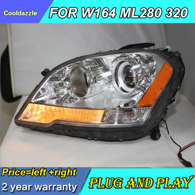 

For Mercedes-Benz W164 ML280 ML320 ML350 Head Light 2009 2010 2011 Year Front Lamps Chrome Housing Yellow Reflector
