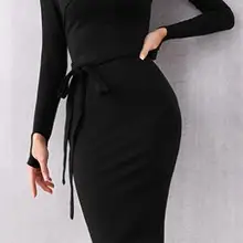 Новое высококачественное женское платье,, черное платье с длинными рукавами и галстуком, платье знаменитостей, вечернее платье+ костюм