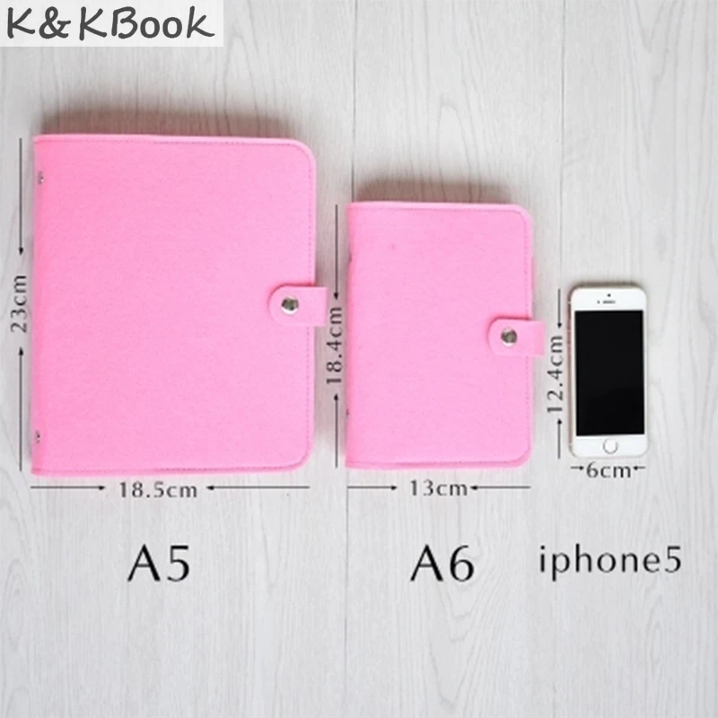 K&KBOOK Felt Spiral Notebook Diary Vintage 6 Holes Notebook Stationery Personal Notebook A5 A6 Weekly Planner Agenda Organizer
