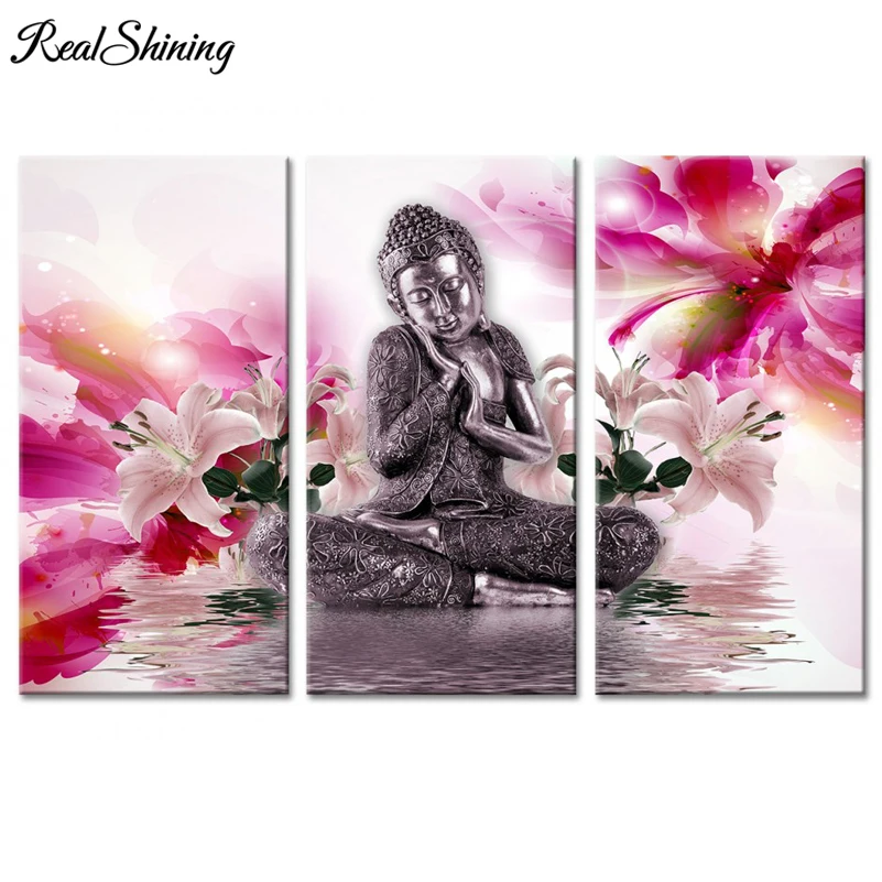 

REALSHINING 3pcs/set,Religion Diamond Painting Buddha Home Decor,Full Square Diamond Embroidery Needlework,Diamond Mosaic FS2534