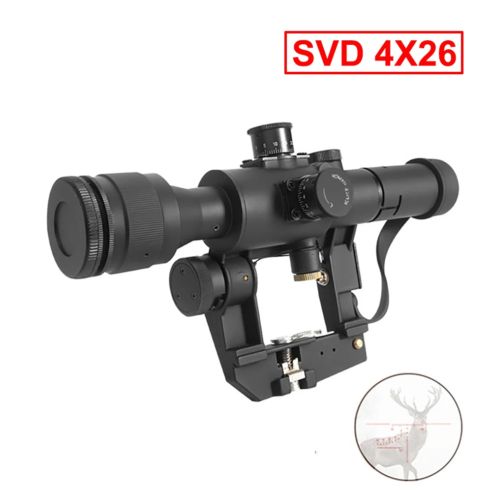 

Tactical SVD 4x26 Red Illuminated Riflescope Optics Sight Dragunov Rifle Series AK For Hunting Shooting Airsoft Air Guns