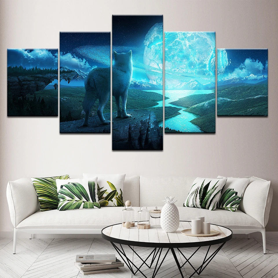 Картины на холсте фотографии Home Decor HD печатает рамки 5 шт. ночь полнолуния
