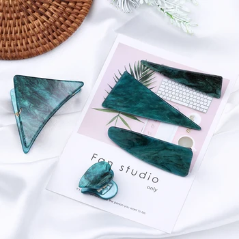 

Personality Temperament Hair Clip Vintage Emerald Series Geometrical Triangle Hairpins And Grasp Clip Woman Hair Accessories