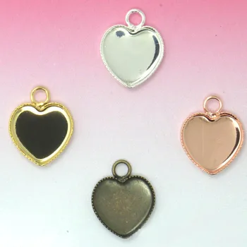 

12mm 25mm Glass Cameo Cabochons Base Heart Bezel with Loop Pendant Findings DIY Jewelry Settings Multi-color
