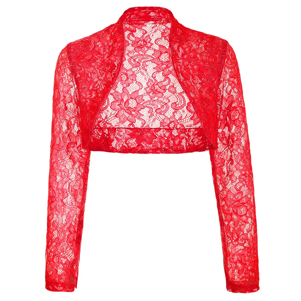 

2019 summer Stock Womens Ladies Long Sleeve Cropped Lace Shrug Bolero