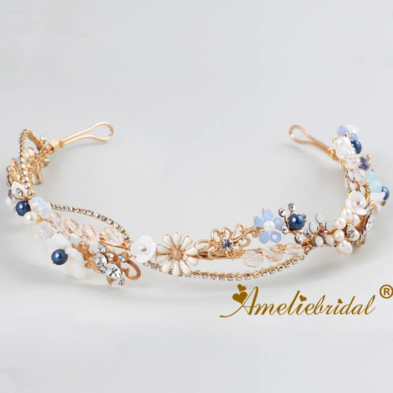 Princess Dress Hair Crown Rhinestone Chain Big Crystal Bridal Tiaras