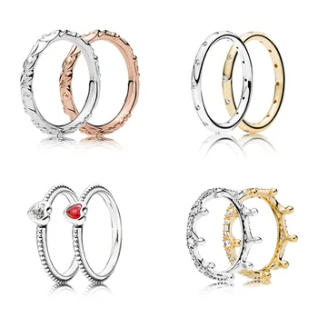 

4 Style 1 Pcs Women 925 Sterling Silver Rings Jewelry Heart Magical Crown Ring Charm for Women Gift