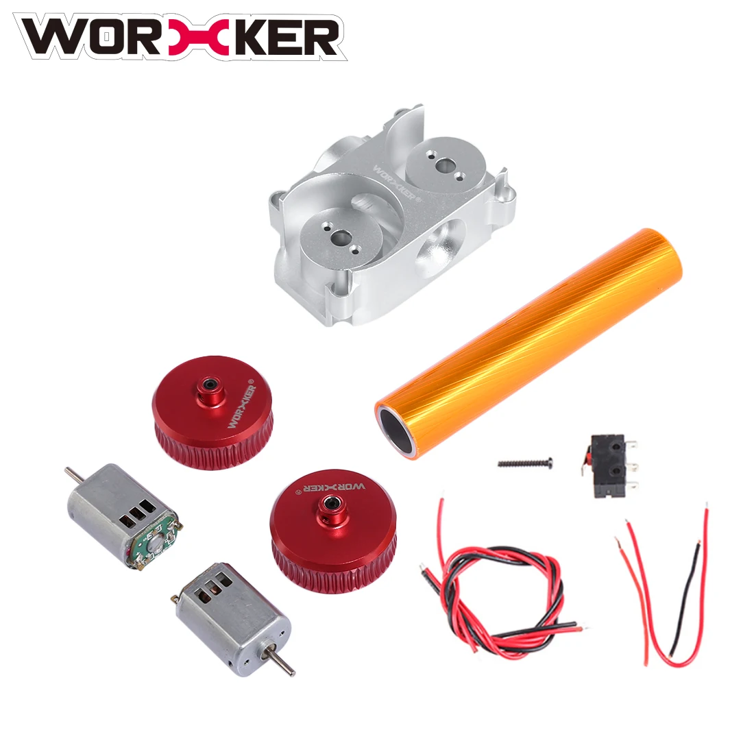 Worker Modified Parts Set Flywheel amp Motor Professional Toy Accessories for Nerf STF/CS-18(Power Type) - Red + Silver