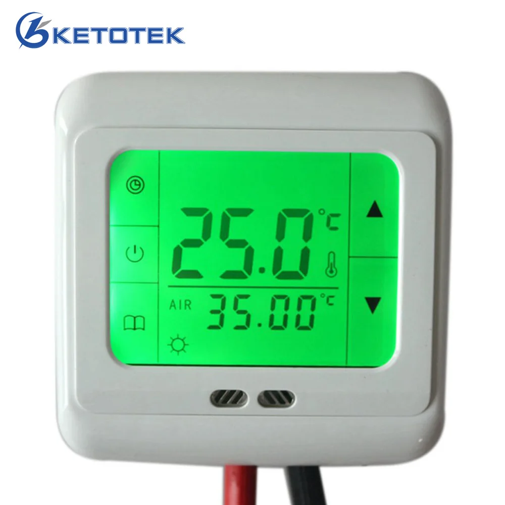 Digital Touch Screen Floor Heating Thermostat With Green Backlight Room Warm Temperature