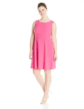

Women's Plus-Size Sleeveless Waist Inset Fit and Flare Dress