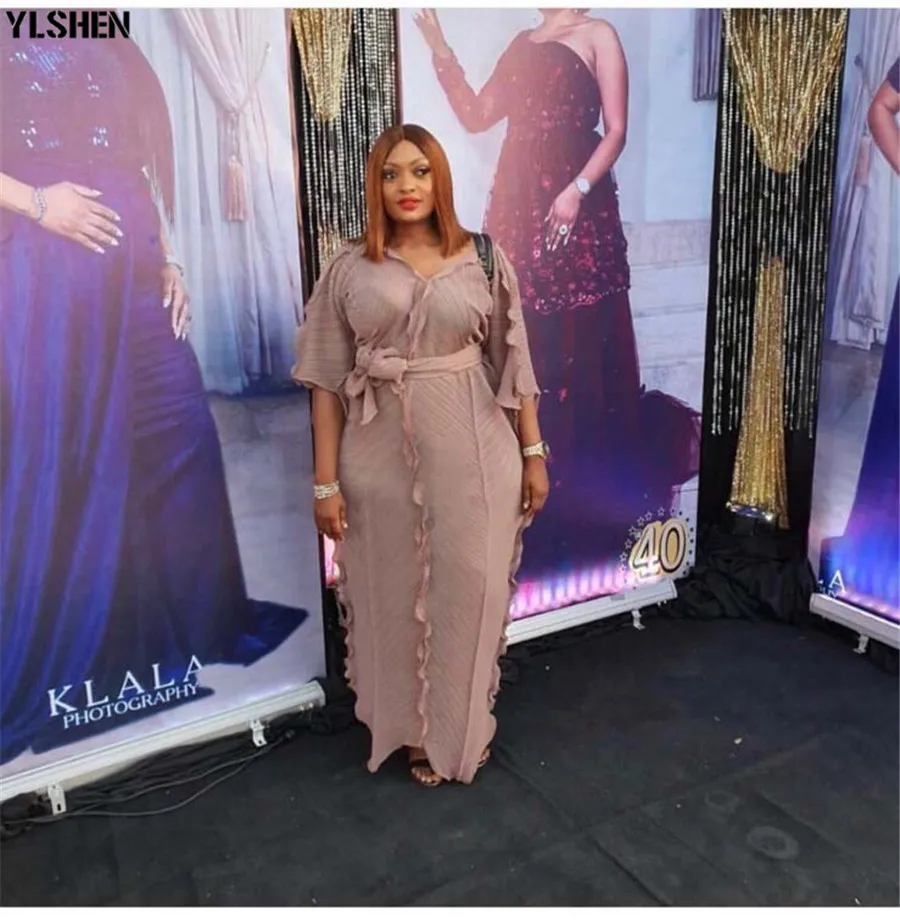 New African Dresses for Women Dashiki Falbala African Dress Clothes Bazin Riche Sexy Pleat V-neck Long Africa Maxi Dress Woman 19