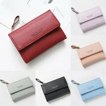 

Women Mini Wallet Zipper Card Holder Coin Purse Fashion Small Leather Solid Casual Clutch Bag Wallets New