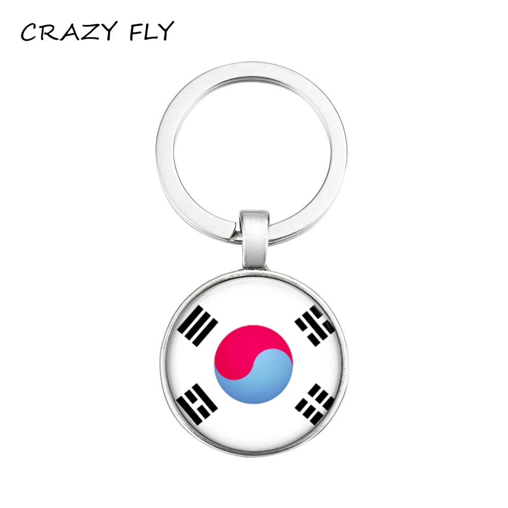 

CRAZY FLY Fashion Mini Key Chain Korea Flag Pattern Keychain Gift Porte Clef Glass Cabochon Pendant Women Men Car Bag Keyring