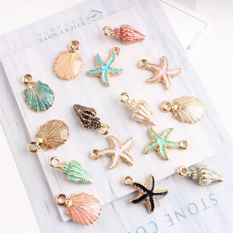 50PCS Alloy Metal Enamel Sea Starfish Shell Charms Colorful Oil Drop Pendant for Jewelry Making Findings | Украшения и аксессуары