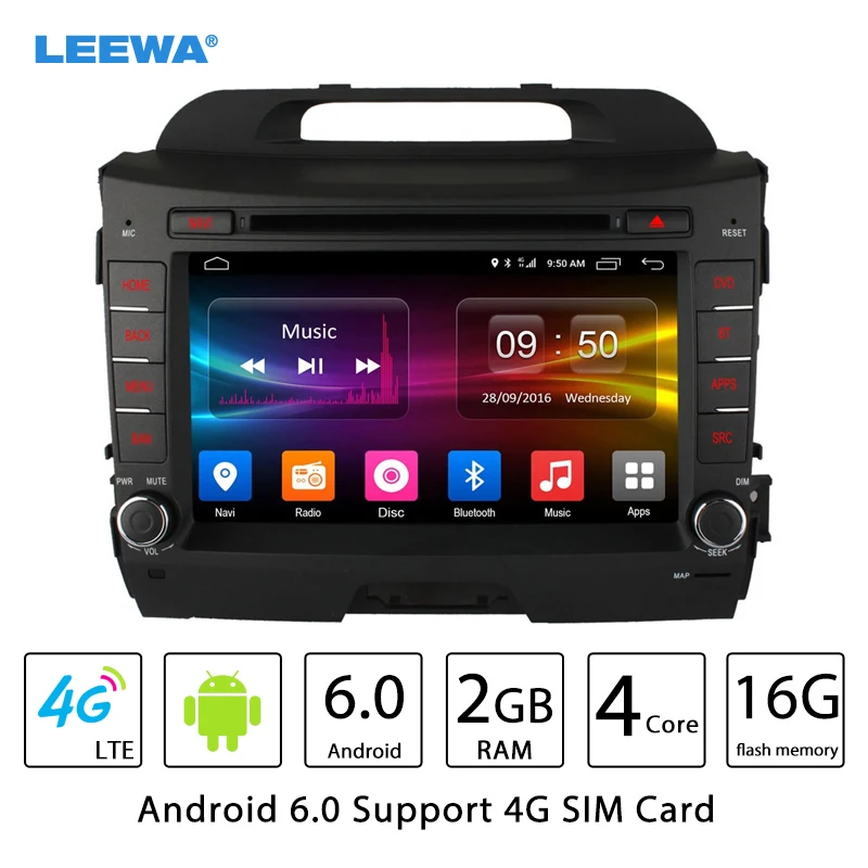 

LEEWA 8" Android 6.0 (64bit) DDR3 2G/16G/4G LTE Quad Core Car DVD GPS Radio Head Unit For Kia Sportage/Sportage R(10~15) #CA2453